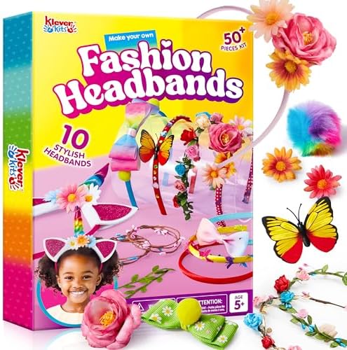 Klever Kits Headband Making Kit for Girls – Make Your Own Fashion Headbands – DIY Hair Accessories Set, DIY Arts and Crafts Gifts for 5 6 7+ Year Old