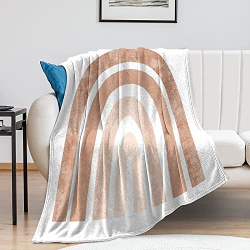 Neutral Boho Rainbow Flannel Fleece Throw Blankets 50"X40" Lightweight Fluffy Winter Fall Blanket Cozy Soft Fuzzy Plush Home Decor For Couch Bed Sofa Bedroom Living Room Travel #TOP7