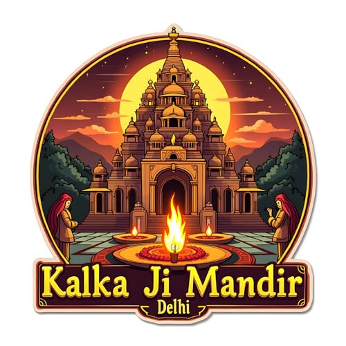 Image of Naxon Kalka Ji Mandir Delhi Theme Souvenir Wooden Fridge Magnet for Refrigerator - Printed Fridge Magnet for Kitchen & Home Decor | Perfect Souvenir Gift | Size 3x3 in | Pack of 1