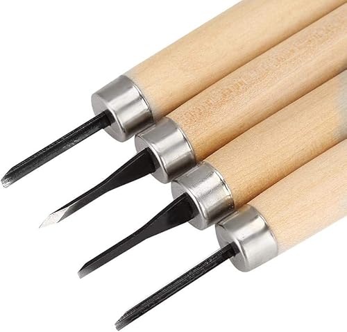 Miniatura 8 de Juego de 4 piezas de cinceles de tallado de madera para tallar cuchillos manuales, juego de herramientas de tallado para carpintería, grabado de