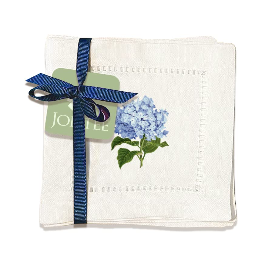 Jolitee Linen Cocktail Napkins 6x6, Hemstitch Cocktail Napkins Coasters, Washable Cloth Napkins Decorative (Hydrangea)