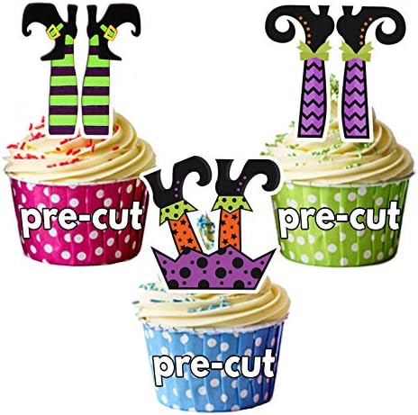PRE-CUT Halloween Witches Legs Edible Cupcake Toppers / Cake Decorations (Pack of 12)