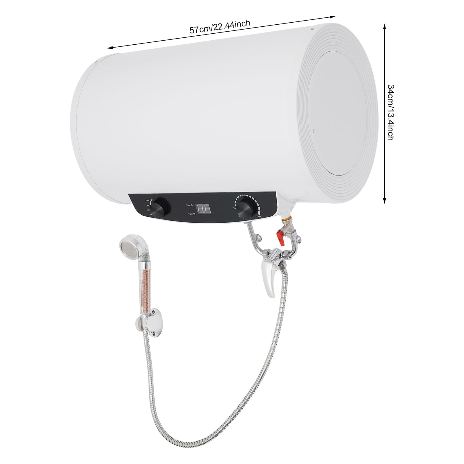 Scaldabagno elettrico da 35 l, 2000 W, montaggio a parete, con indicatore LED, 3 livelli di calore (35-75 °C), IPX4, serbatoio interno in acciaio inox, soffione doccia, per bagno, appartamento, salone