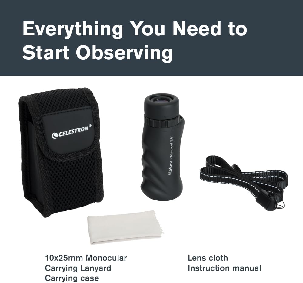 Celestron – Nature 10x25 Monocular – Ideal for Hiking and Wildlife Viewing – Multi-Coated Optics – 25mm Objective Lens – BaK-4 Prism –Twist-Up Eyecup – Waterproof & Fogproof - Image 7