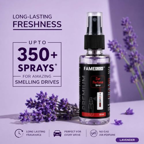 Image of Lavender Premium Car Perfume Luxury Spray 50 ML with Hanging Card /Travel Friendly Car Air Fresheners 350+ Sprays /Car Accessories Interior /Eliminates Bad Odour for Car, Office & Home