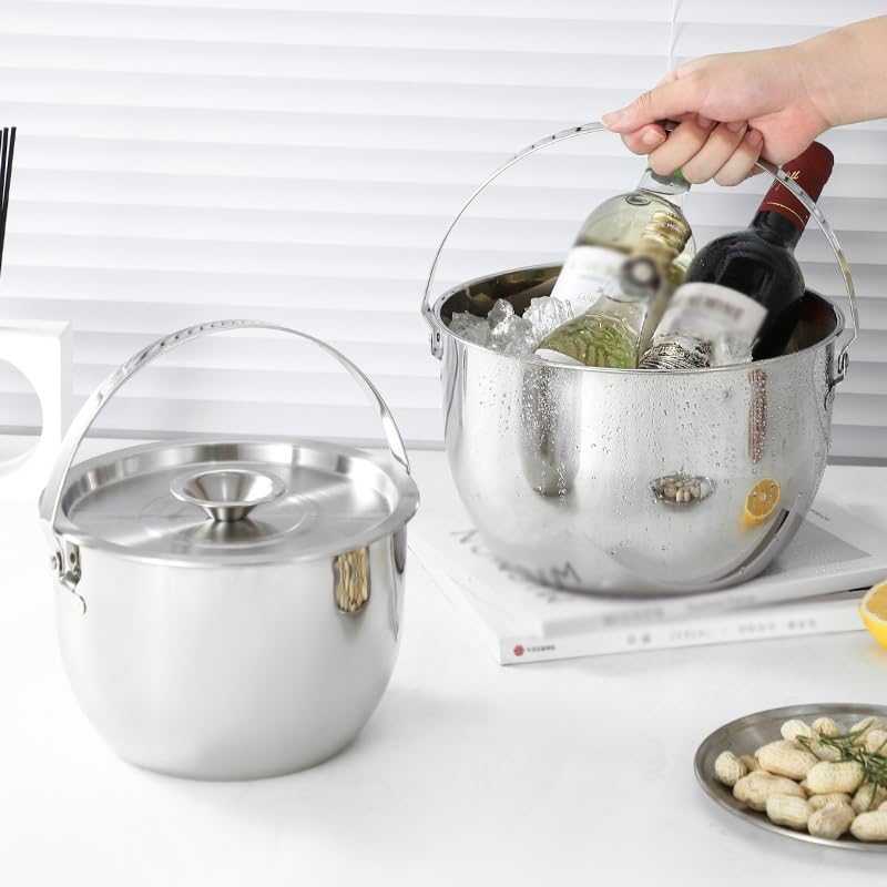 Festa dei Secchielli di LCE Secchiello for Ghiaccio in Acciaio Inossidabile, Secchiello for Champagne, for Bevande all'aperto, for, for(5L)