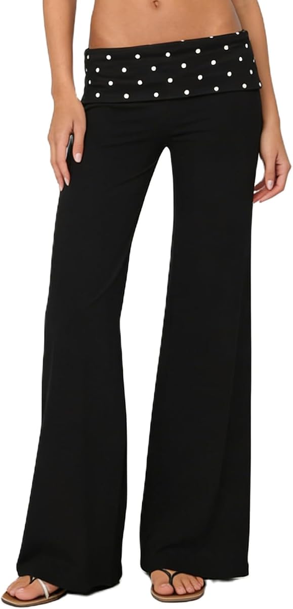 Pantalones de yoga lounge para mujer, pantalones acampanados con cintura baja y pierna ancha