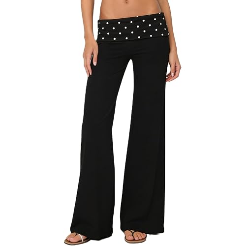 Fold Over Yoga Pants for Women Low Rise Wide Leg Cute Flare Sweatpants | Low Waisted,Lounge Pants,Back to School Clothes for Teen Girls