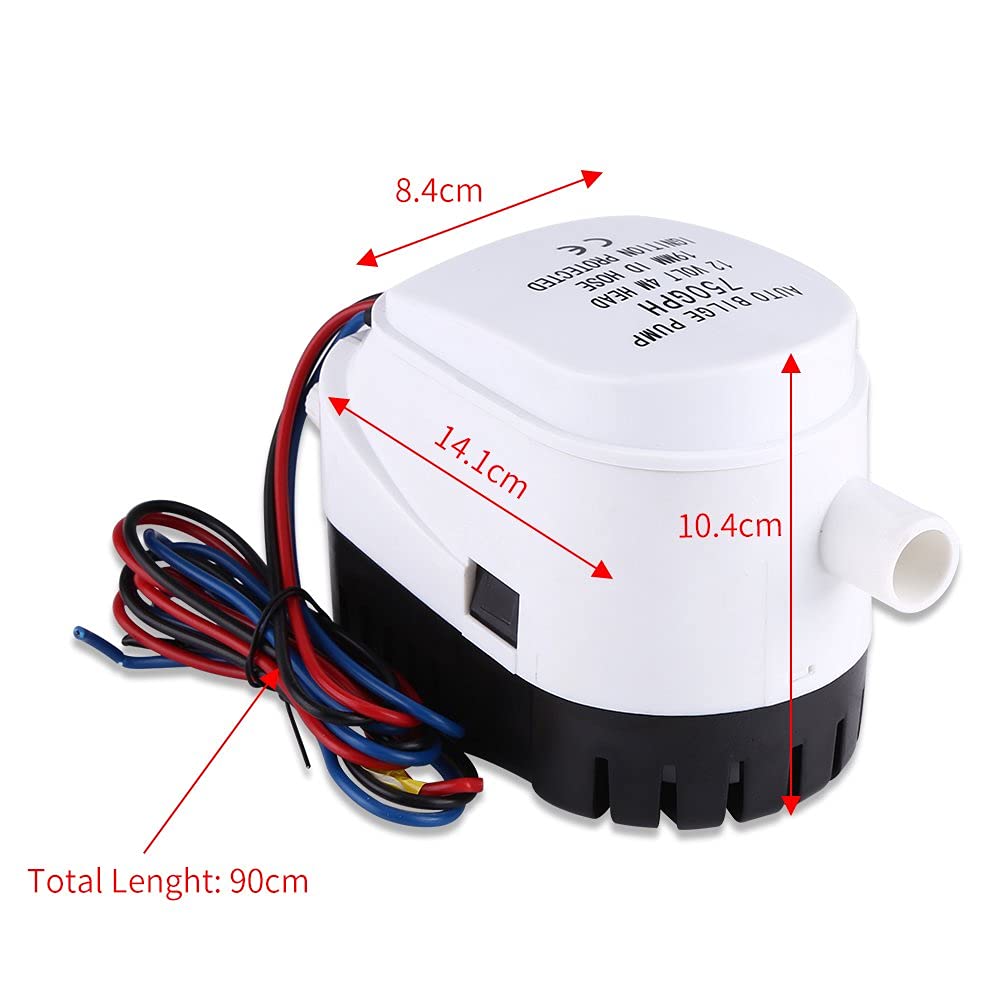 Automatische Bilgepumpe 12V 750GPH Tauchpumpe Bilgepumpe Bilgenwasserpumpe Tauchhydraulikpumpe Boots Lenzpumpe Wasserpumpe mit Schwimmerschalter für Boot Yacht