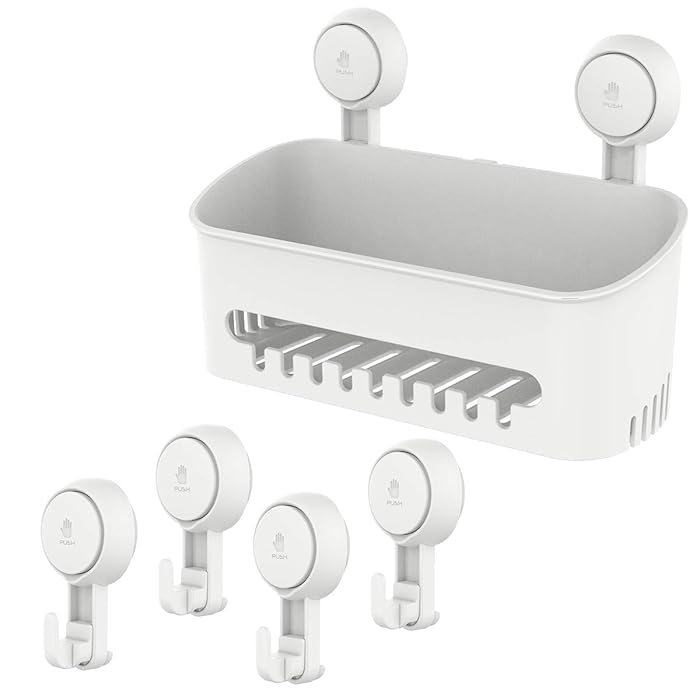 Buy LEVERLOC Shower Caddy Suction Cup & 4 Hooks Shower Shelf No