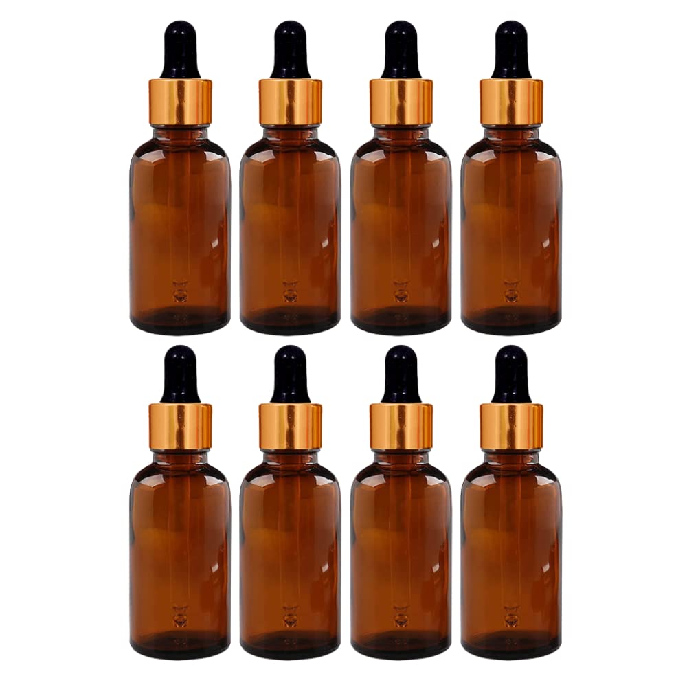 Packdost 30 ml Amber Glass Bottles with Shiny Golden Dropper caps Silicon Teat refillable Leak Proof for Essential Oils serum Bottle and face Oils Pack of 8-image-25