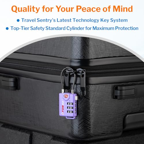 Image of TSA Approved Cable Luggage Locks, Re-settable Combination with Alloy Body, Purple 2 Pack, One Size, Modern