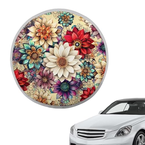 Image of Dahlia Steering Wheel Sunshade Cover Lightweight Steering Wheel Shield Car Interior Accessories Sun Protection Reflect UV Sun and Heat and Protect Your Car Universal Car Accessories