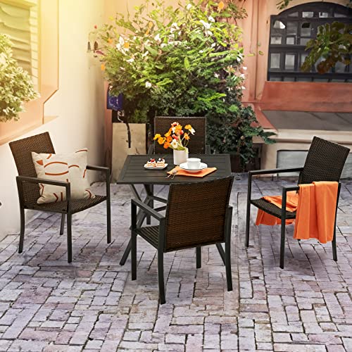 Vicllax Steel Slat Square 1.57" Garden, Backyard And Porch Umbrella Hole 37 Inch Patio Dining Outdoor Metal Table, Black #TOP1