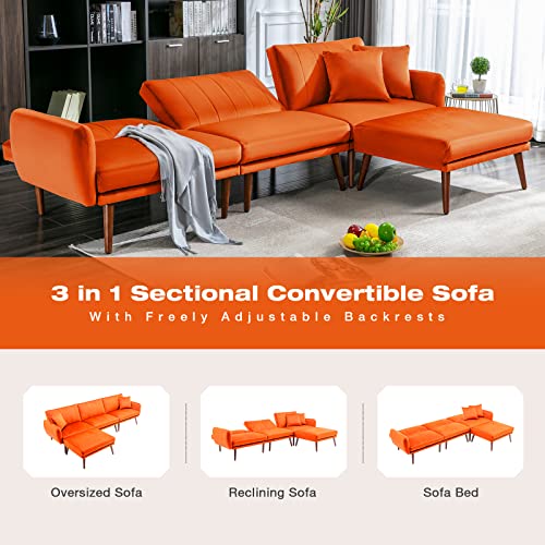 Jomeed Convertible Sectional Sofa Couch, Modern Oversized Velvet Fabric L-Shaped Couch Sofa Bed With Adjustable Backrest For Living Room, Apartment #TOP4
