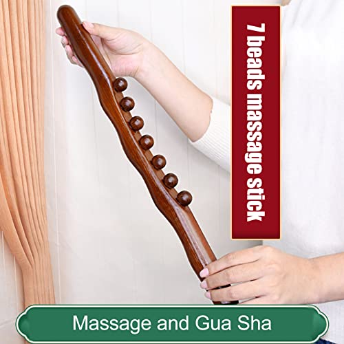 Wood Scraping Stick, Guasha Wood Stick Tools, 7 Bead Muscle Relax Lymphatic Drainage Beech Scraping Stick Gua Sha Massage Tool For Neck Back #TOP1