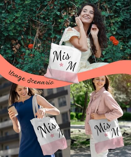 SZERE Initial M Pink Canvas Tote Bag, Miss M Initial Tote Bags for Women, Monogrammed Tote Bags, Alphabet Christmas Birthday Gifts for Women Teens Teen Girls, Grocery Bags Reusable Shopping Bags - Thumbnail 6