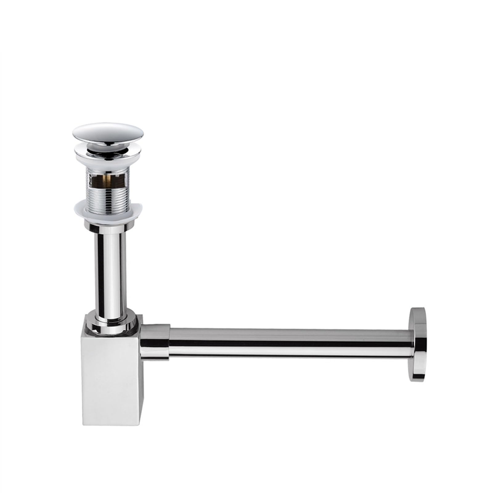 Válvula de sifón emergente for fregadero de drenaje de trampa de botella cuadrada for lavabo de baño Manguera de trampa en P negra for renovación del hogar.(Chrome overflow)