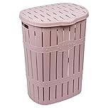 URBNLIVING 65L Plastic Bamboo Style Laundry Basket Storage Bin With Handles & Easy Open Lid Stylish and Practical Solution for Organizing Laundry Essentials