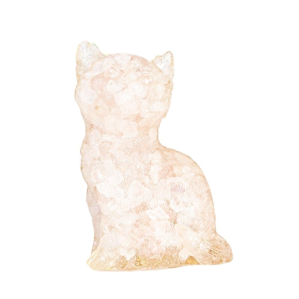 HUFFA Natural Crystal Sitting Cat Figurine - Resin-Filled Desk Decoration with Raised Head(Pinkcrystal)