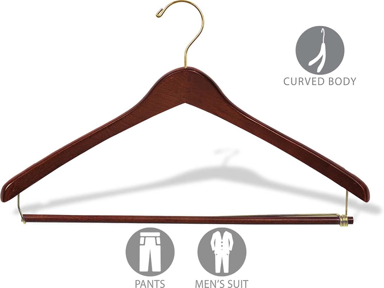 Premium Wooden Suit Hangers 100 Pack, Smooth Solid Wood Coat Hanger with Locking Bar Walnut Finish