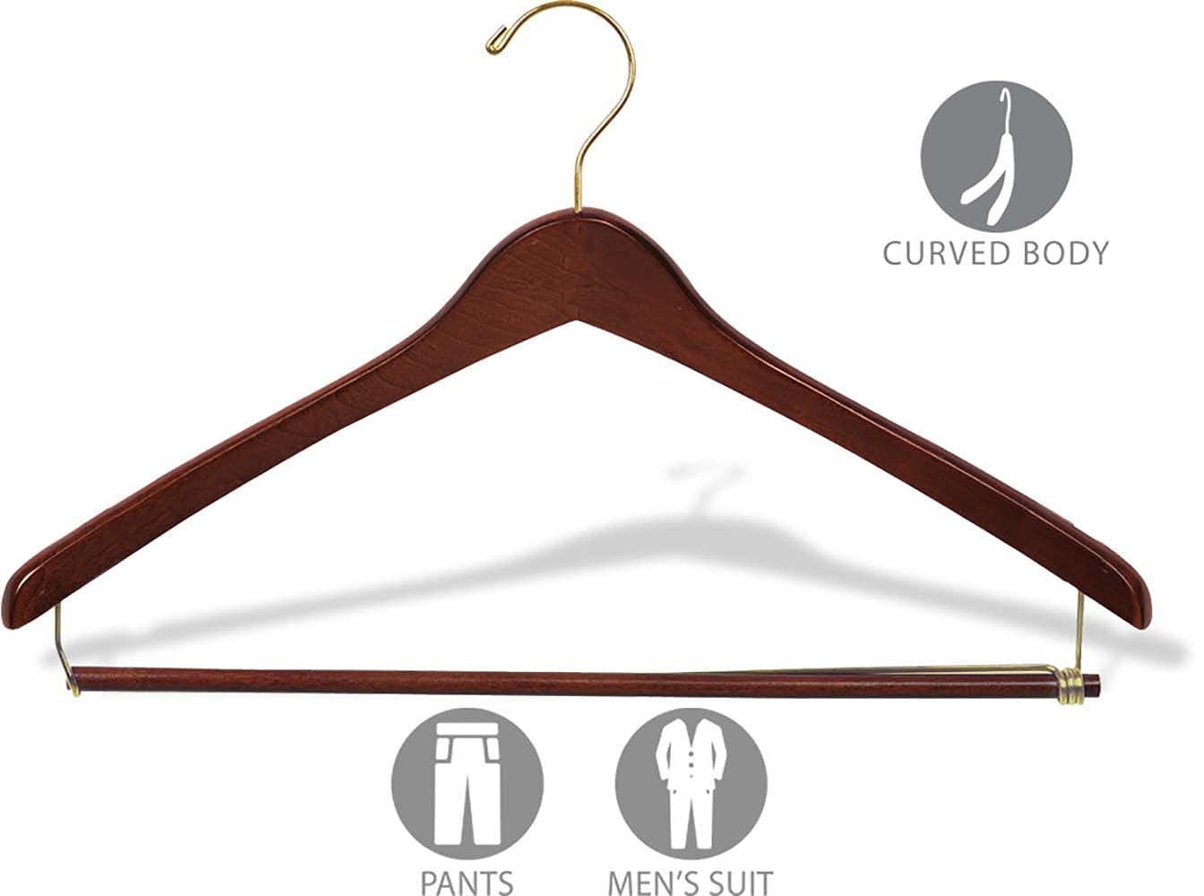 Premium Wooden Suit Hangers 50 Pack, Smooth Solid Wood Coat Hanger with Locking Bar Walnut Finish
