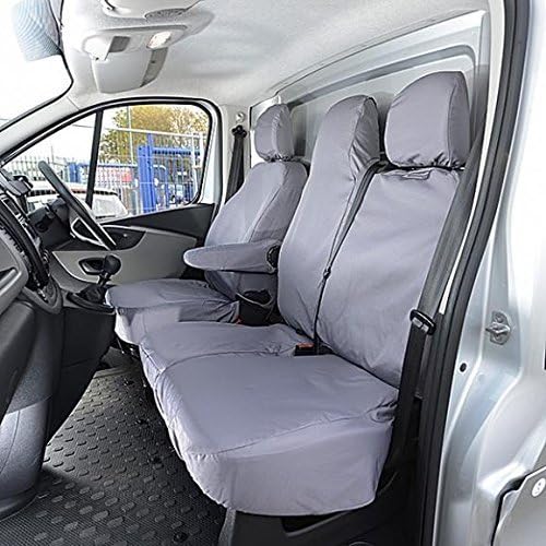 UK Custom Covers SC147G Tailored Heavy Duty Waterproof Front Seat Covers (WITH Folding Middle Seat) Grey - To Fit Vauxhall Vivaro Sportive 2014-2019