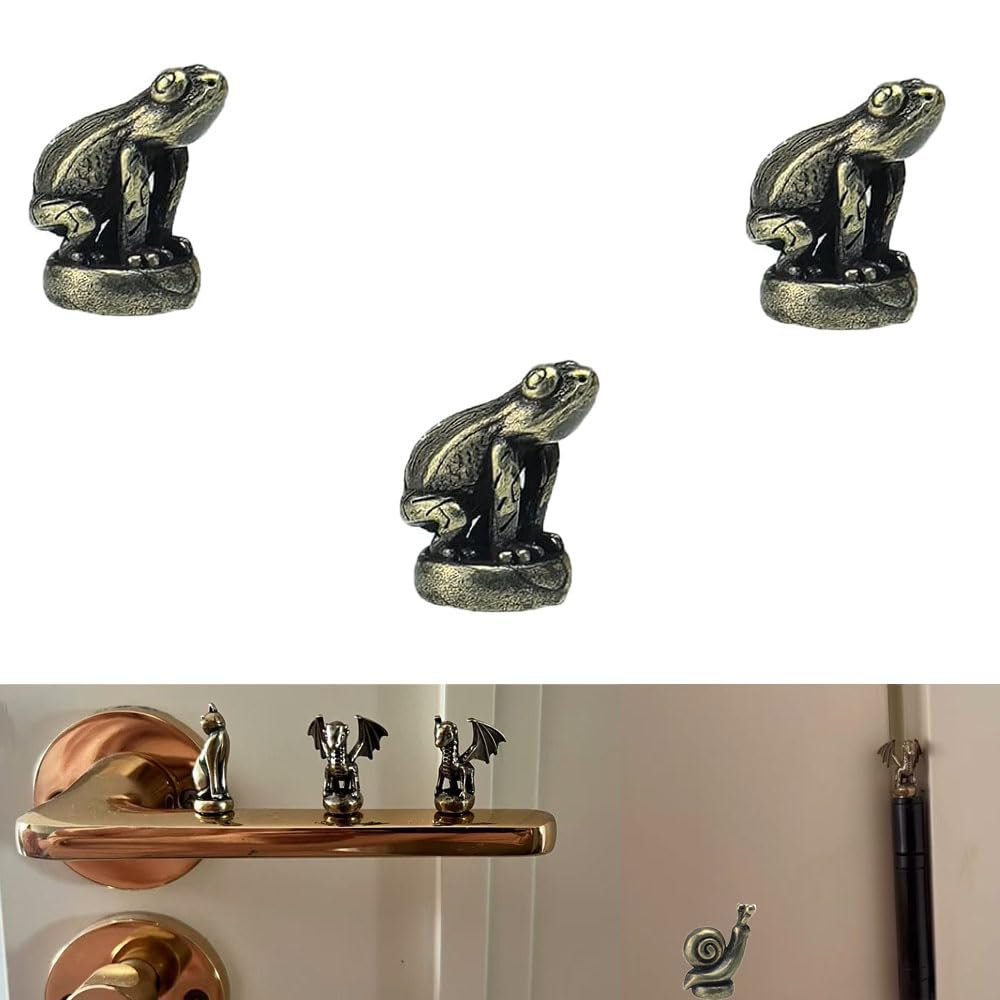 Qingzhuo Frog Hinge Head Home Decoration, Hinge Heads Decorative Topper, Cat Hinge Caps, Alloy Animal Hinge Head, Magnet Door Hinge Pin Topper Set Of 3 (Frog)