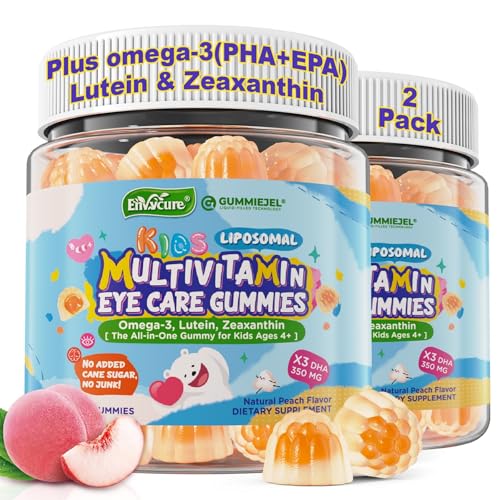 Image of Kids Multivitamin Gummies + Iron, Kids Focus Gummies with Omega-3, Brain Attention Supplements, Memory, Vision, w / Lutein, Methylated Folate & B12, Probiotics, Fiber, Children Vitamins for Growth 2P
