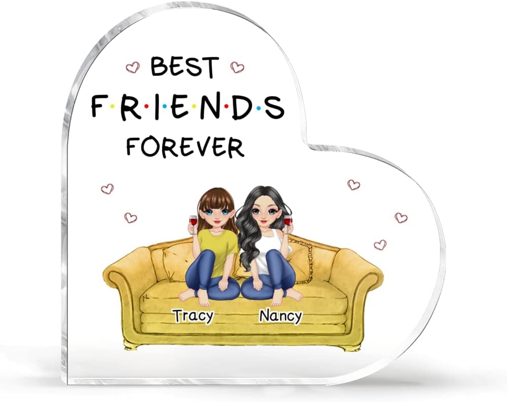 Gossby Custom Heart-shaped Acrylic Plaque - Personalized Gift for Women Best Friend with Design, Name - Birthday, Christmas, Long Distance Decor Gift for Besties - Best Friends Forever - 2 BFFs