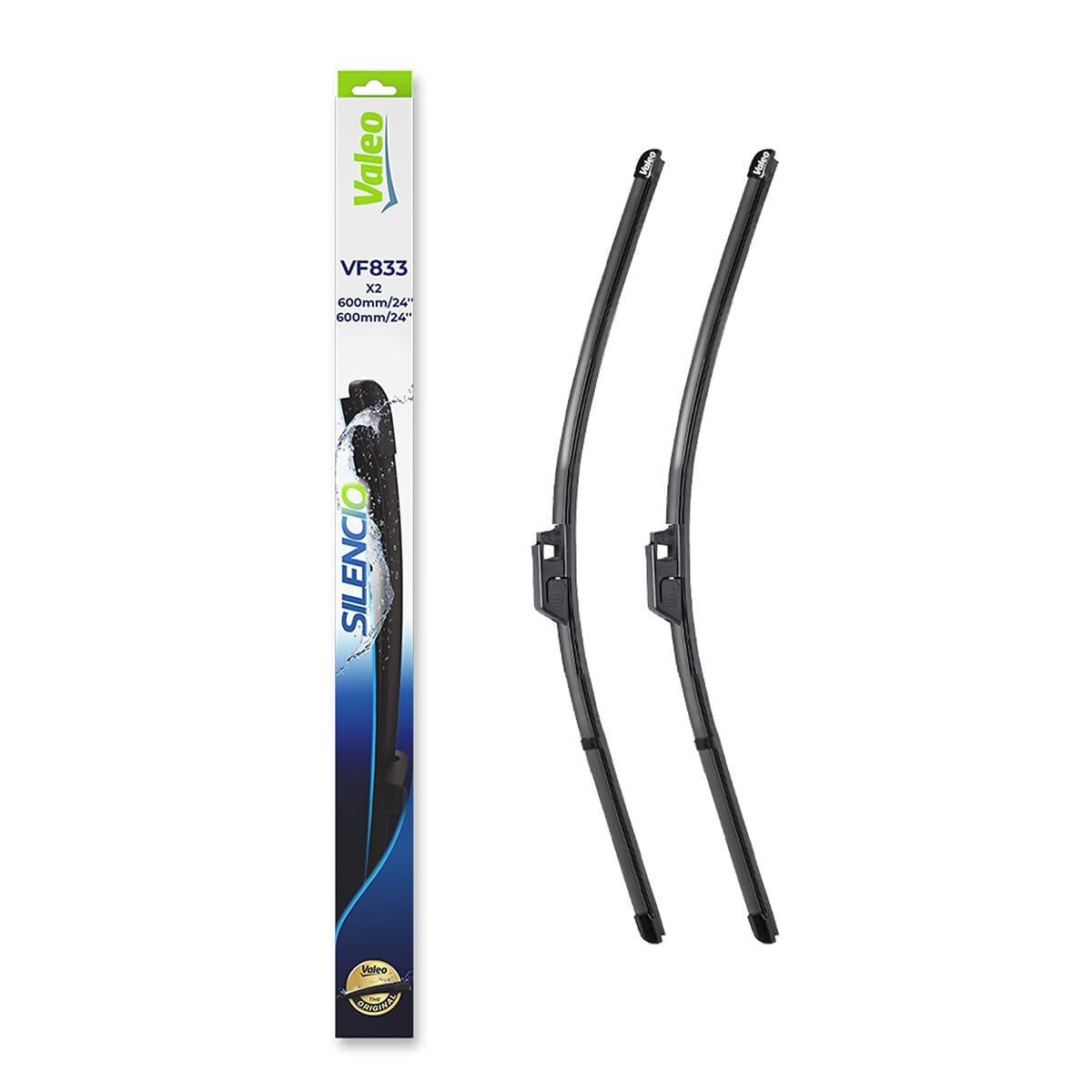 VALEO Silencio Tergicristalli VF833 Kit di Spazzole tergicristallo originali Flat Blade ad Alte Prestazioni, Maggior Visibilità su Strada 600mm/600mm Anteriore Confezione da 2 577833