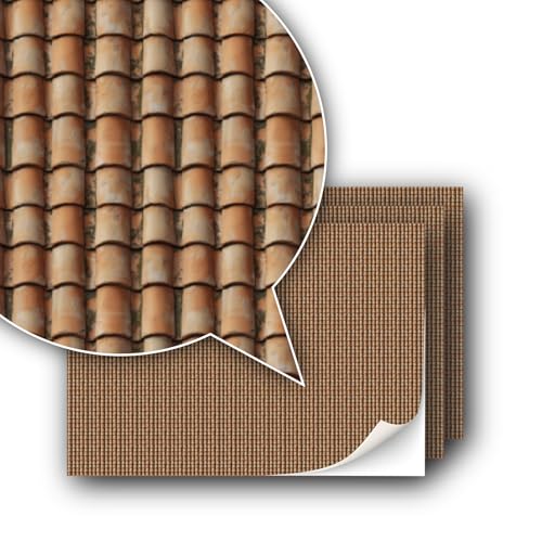 3 Sheets Self-Adhesive Decorative Film Roof Tiles for Model Making in Scale 1:87 Scale H0 (UK: 3.5 mm Scale) (Roman Roof Shingles)
