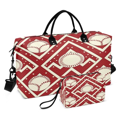 Travel Duffle Bag Weekender Bags Overnight Bag with Toiletry Bag Gym Duffel Bag Chevron Red Baseball for Travel Business Trips Sport