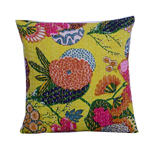 Mycrafts 16 X 16 Indian Ethnic Bohemian Set Of 5 Decorative Colorful Cotton Square For Sofa Set Home Decorative Fruit Design Boho Throw Pillow Case Kantha Cushion Cover (Kantha 5 Pc Lot, 5) #TOP2