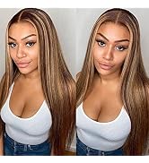Pizazz Highlight Lace Front Wigs Human Hair Pre Plucked with Baby Hair 9A Brazilian Straight 4x4 ...