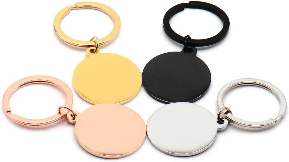 50 piezas de placa de identificación para mascotas de acero inoxidable en albo, redonda, para gatos y perros, con grabado personalizado, para identificación de mascotas, color oro rosa, 25 mm