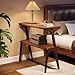 Tribesigns Solid Wood Side Table, 2-Tier Farmhouse Couch Side Table, Rustic Slim Tall Sofa End Table with Storage Shelf for Living Room, Skinny Bedside Table, Nightstand for Bedroom, Rustic Brown