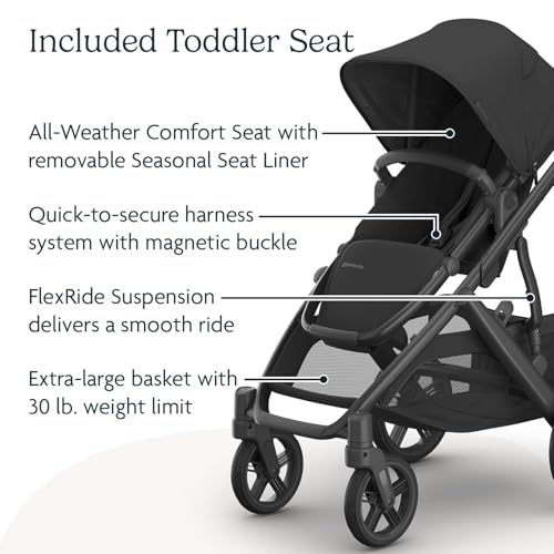 Image of UPPAbaby Vista V3 Stroller + Bassinet V3 - Convertible Single-to-Double Stroller System- Bassinet, Toddler Seat, Bug Shield, Rain Shield Included - Jake (Charcoal /Carbon Frame /Black Leather)