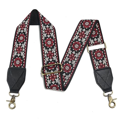 Image of LEMEDE Purse Strap,2 inch Leather End Shoulder Strap Adjustable Replacement,Retro Jacquard Multi-pattern Crossbody Bag Straps