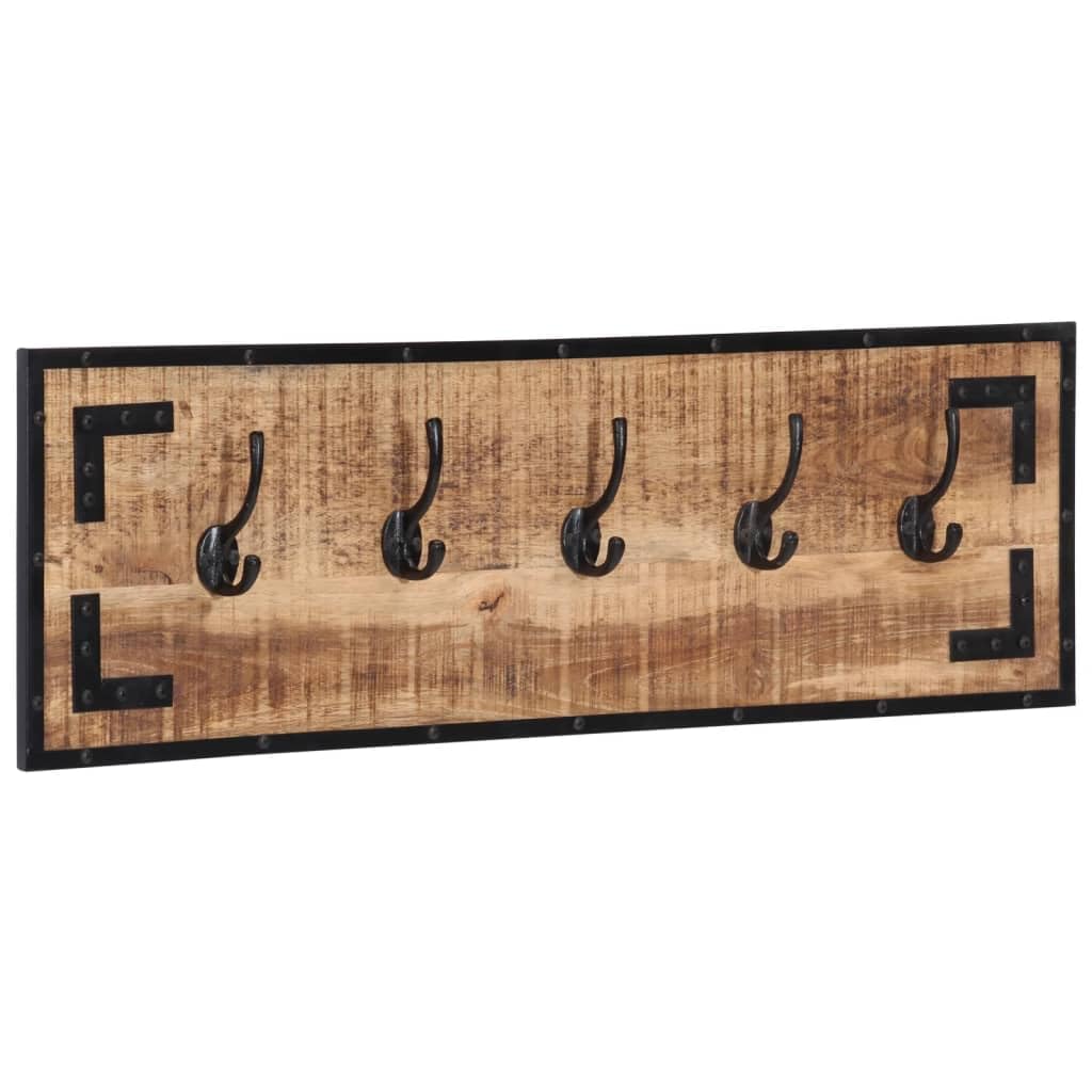 Juego de 2 percheros de 80 x 8 x 25 cm de madera maciza de mango con 5 ganchos, diseño industrial