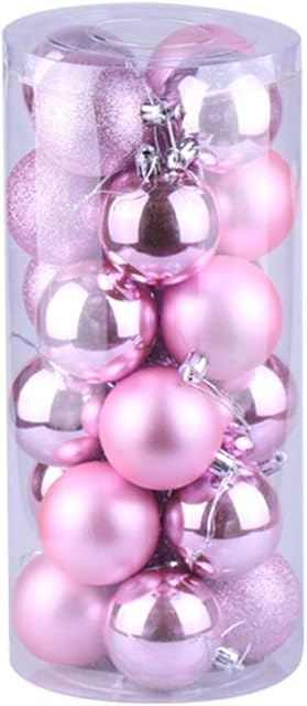 HshDUti 24 Pieces 30mm Christmas Balls Decoration Shatterproof Christmas Tree Baubles Mini Christmas Hanging Ball for Holiday Wedding Party Decoration Christmas Ornament Xmas Gifts Pink