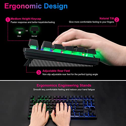 Wireless LED Keyboard, Rechargeable 87 Key RGB LED Backlit Wireless Keyboard, Ergonomic Light up Gaming Keyboard Wireless compatibility with PC PS4 PS5 Xbox One Laptop, Teclado inalámbrico, Black by CHONCHOW - Image 6