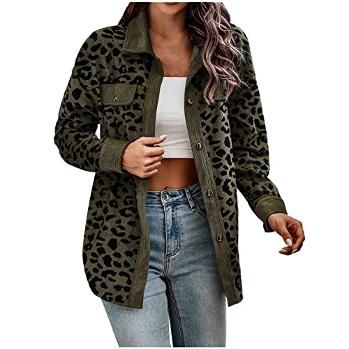 Abrigos Para Mujer, Coats For Women Woman Winter Coat Leather Jacket With Fur Hood Fashion Fall And Leopard Grain Button Coat Jacket Casual Loose Fleece Sweater Coat Plus Size (S, Army Green) #TOP17