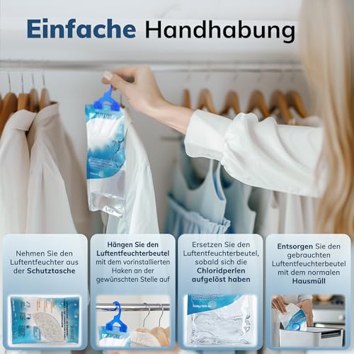 MAVORI 10er Set XL Luftentfeuchter zum Aufhängen I Luftentfeuchter Beutel I Entfeuchter Schrank und Feuchtigkeitsabsorber für Räume gegen Feuchtigkeit, Schimmel und Gerüche I bis zu 500ml je Beutel