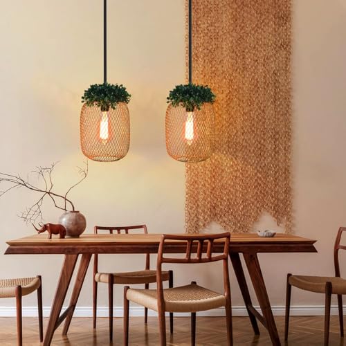 Image of Groeien Gold Finish Metal Mesh Leaf Hanging Pendant Ceiling Lamp Fixture | Chandelier for Home, Indoor, Outdoor,Living Room, Bedroom(Bulb Included) (MeshLeaf-Gold, 1)
