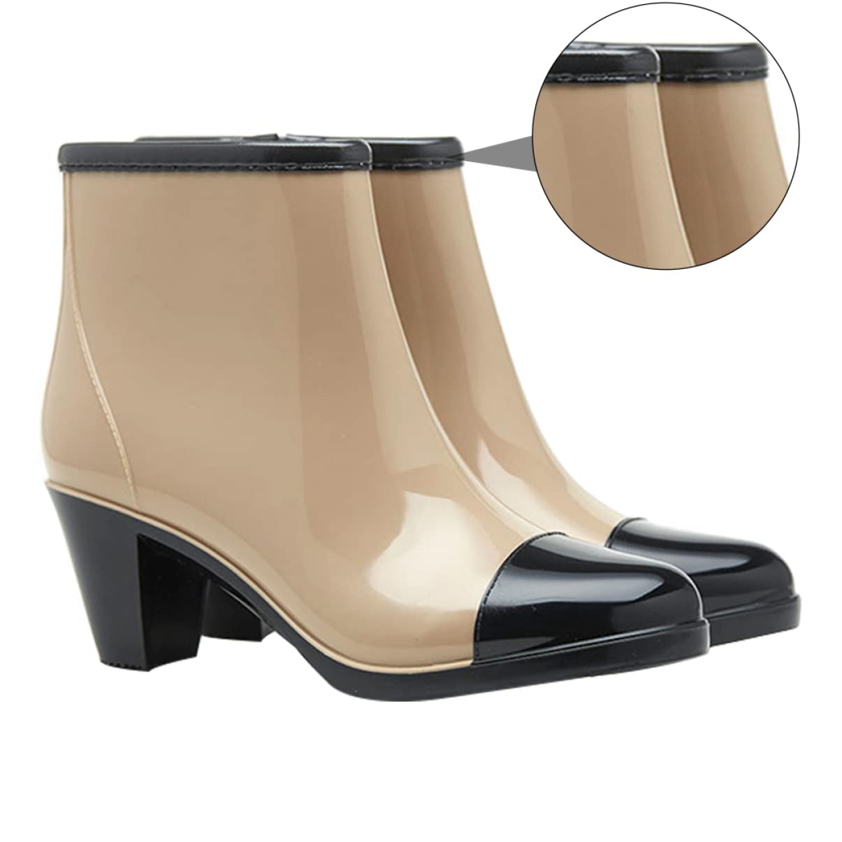 Botas De Agua De Mujer Tacones De Bota Botas Cortas Para Mujer Tacones Oxford Para Mujer De Mujer Botas De Lluvia De Tacón Alto Black De Polivinilo