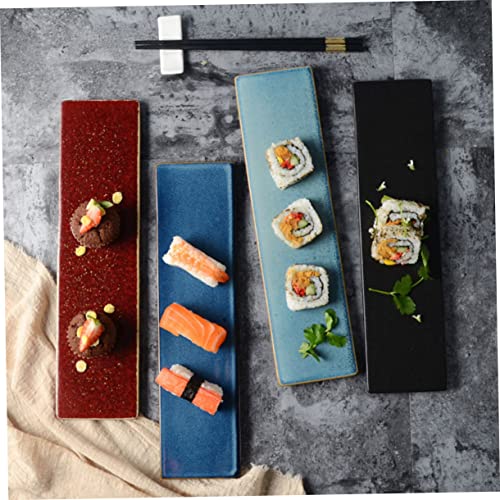 Plato rectangular de cerámica azul Zerodeko para sushi miniatura 4
