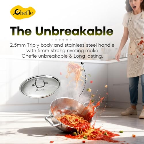 Image of Trio-Cook Triply Stainless Steel Saucepot | Casserole | Biryani Handi with Lid (28cm | 8Liter)