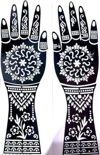Image of Mehndi Tattoo Stencils for Hands | Reusable Henna Stencil Stickers for Women & Girls | Easy-Use Arabic & Floral Mehndi Design Templates | Temporary Tattoo Stencils for Festivals, Bridal, Karwa Chauth & Eid (3)