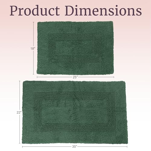 Bathroom Rugs - 2-Piece Cotton Bathroom Mat Set - Machine Washable Bath Mats for Bathroom, Kitchen, or Laundry Room by Lavish Home (Green)